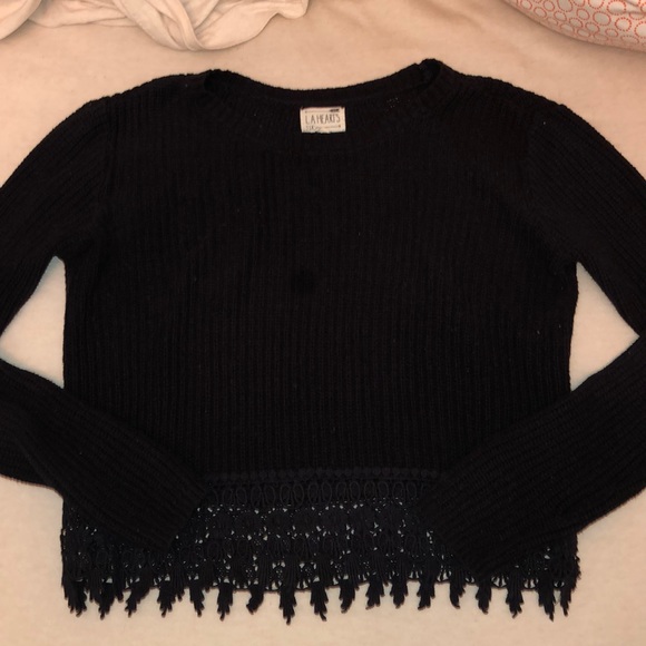 LA Hearts crochet trim pullover top BLACK - Picture 2 of 3